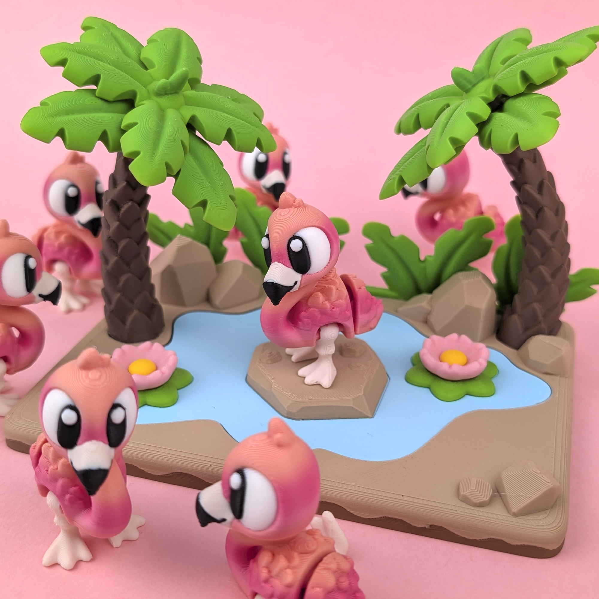 Flamingo Paradise Diorama - Set 3D Decor Tropical cu Flamingo Kawaii