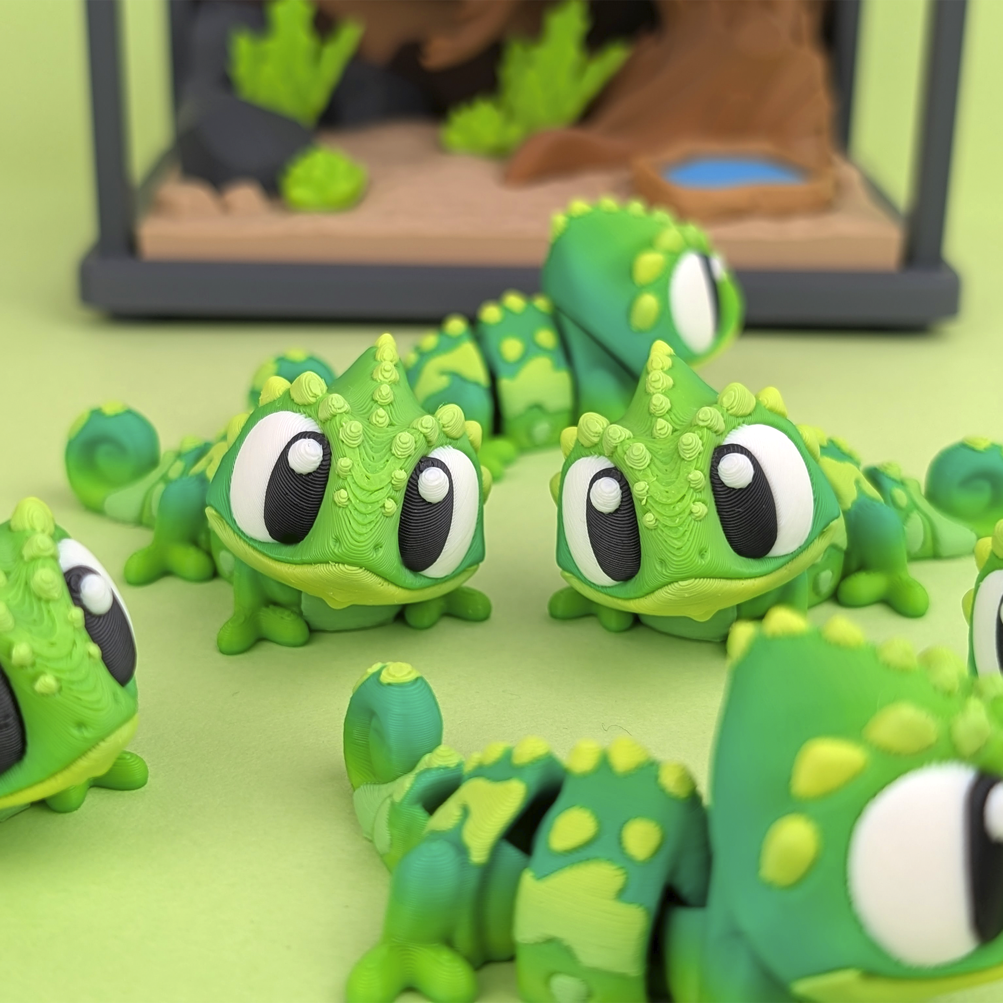 Flexi Chameleon - Figurină 3D Cameleon Kawaii Verde Articulat