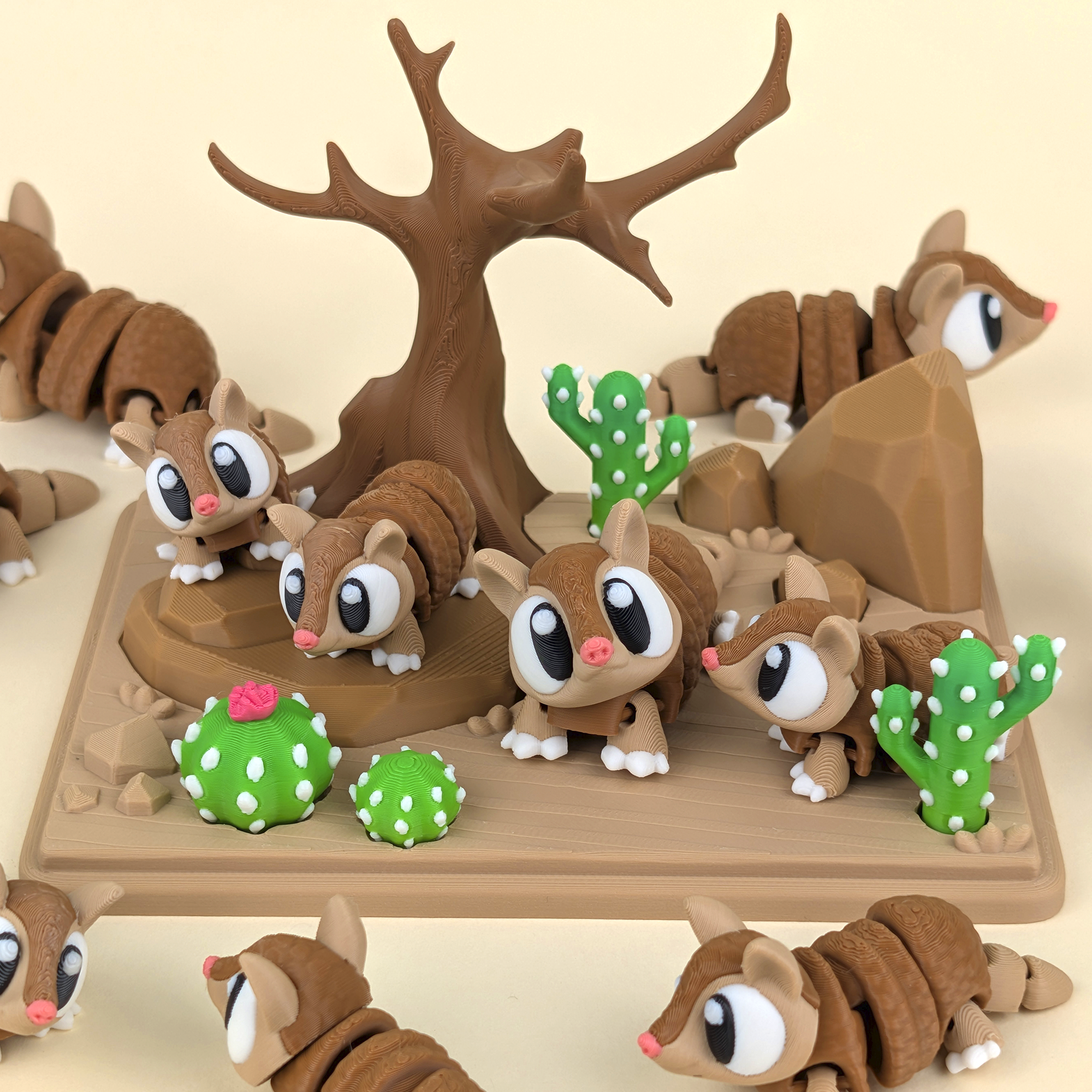 Armadillo Desert Diorama - Set 3D Decor Deșert cu Armadillo Kawaii