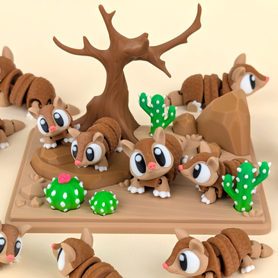 Armadillo Desert Diorama - Set 3D Decor Deșert cu Armadillo Kawaii